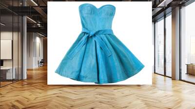 Turquoise leather evase strapless belted dress Wall mural