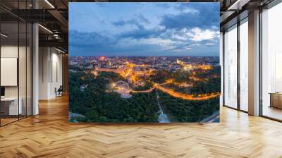 Aerial view of the new glass bridge in Kiev at night Wall mural