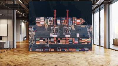 Container cargo ship in import export business logistic, Freight transportation, Aerial view. Wall mural