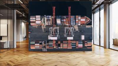 Container cargo ship in import export business logistic, Freight transportation, Aerial view. Wall mural