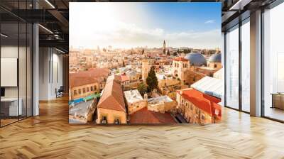 Old City of Jerusalem with the aerial view. View of the Church of the Holy Sepulchre, Israel. Wall mural