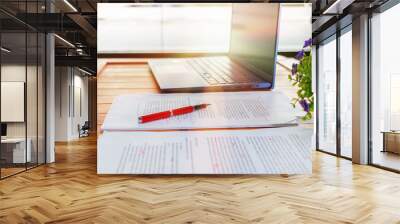 proofreading on desk in office Wall mural