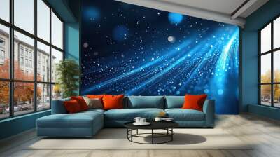  futuristic abstract scene featuring streaks of glowing blue lights with sparkling particles, evoking a sense of speed and digital energy. Wall mural