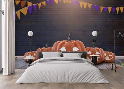 Halloween background, Halloween night, pumpkin with candles Wall mural