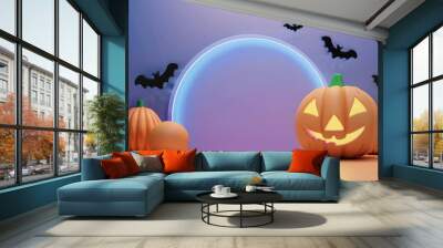 Halloween background, Halloween night, pumpkin with candles Wall mural