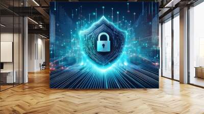 Safeguarding Digital Intelligence: Big Data and Cybersecurity Concept Illustrating Advanced Measures for Protecting Sensitive Information, Ensuring Data Security, and Enhancing Cyber Defense Wall mural