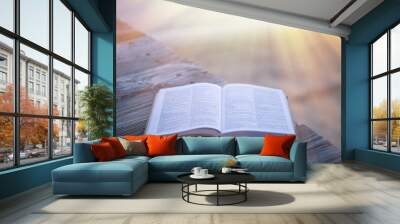 Bible at beach with copy space Wall mural