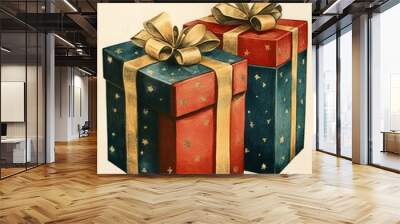 Two Gift Boxes with Golden Ribbons and Bows Wall mural