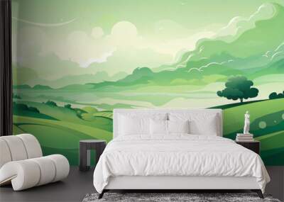 Abstract green landscape wallpaper background illustration Wall mural