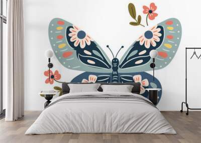 beautiful vector butterfly with flowers, illustration flat style Wall mural