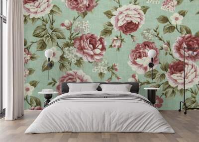 Colorful Cotton fabric in vintage rose pattern for background or texture Wall mural