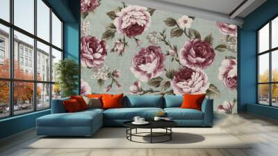 Colorful Cotton fabric in vintage rose pattern for background or Wall mural