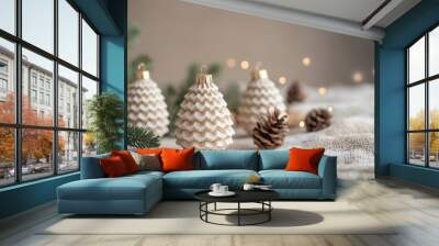 Self-made Christmas tree crafted ornaments and element from sustainable materials.  Wall mural