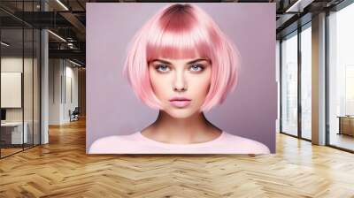 Beautiful girl with short pink hair Generative AI Wall mural