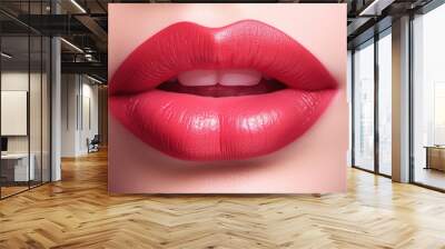 Woman's red lips closeup. Fillers or injection. Healthy skin. Generative AI Wall mural