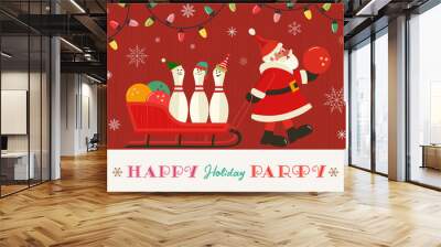 Bowling happy holiday party flat vector greeting Wall mural