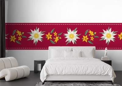 Edelweiss seamless pattern hand drawn ribbon Wall mural