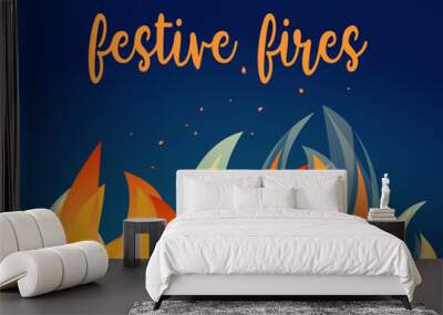 Summer fire festival flat color vector Wall mural