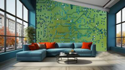 Macro shot of back side circuit board. Top view with copy space. Wall mural