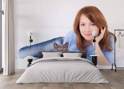 woman with a cat Wall mural