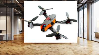 isolated drones racing FPV quadrocopter made of carbon black, drone ready for flight, stylish and modern hobby Wall mural