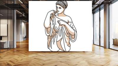 Female isolated antique statue. Trendy modern print with ancient classical greece sculpture of goddess and shadows. Line art for t-shirt design, printing, poster. Vector hand drawn linear illustration Wall mural