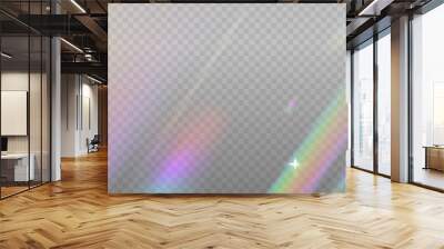 Iridescent crystal leak glare reflection effect. Optical rainbow ray lights, glare, leak, streak overlay. Vector colorful lenses and light flares with transparent effects on light background. Wall mural