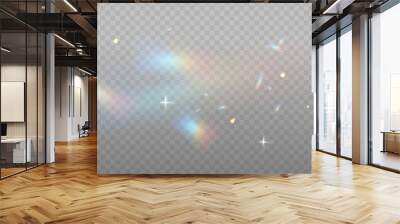 Rainbow reflection light prism effect on light background. Hologram glass dispersion, crystal flare leak shadow overlay. Vector illustration Wall mural