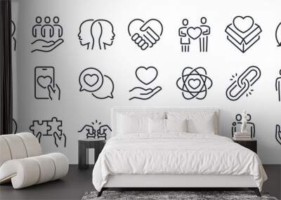 Love, friendship, care and charity concept editable stroke outline icons set isolated on white background flat vector illustration. Pixel perfect. 64 x 64. Wall mural