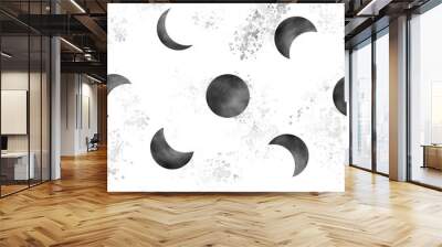 Trendy black moon watercolor pattern with watercolor splash drops on background. Seamless pattern perfect for paper, fabric, textiles, apparel. Wall mural