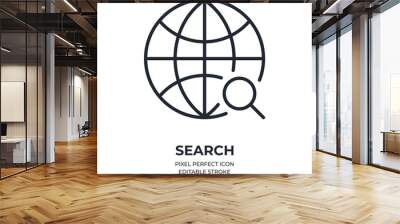 Web or global search concept editable stroke outline icon isolated on white background flat vector illustration. Pixel perfect. 64 x 64. Wall mural