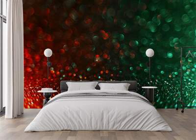 Abstract Christmas traditional green and red gradient glitter background. Great backdrop for any holiday or event. Bokeh light overlay. Color gradient glow. Wall mural