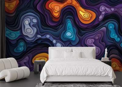 Abstract Wavy 3D Pattern in Blue, Orange and Purple Wall mural