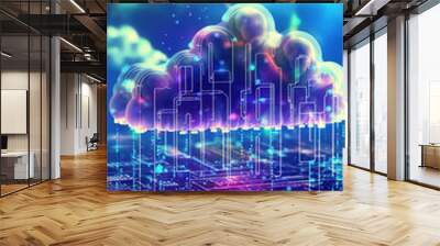 Cloud Networking, Crypto, AI, Firewall Network Security, Artificial Intelligence, Cyber Security, Cloud Managed, Circuit Board, AI Art for Business and Technology Wall mural