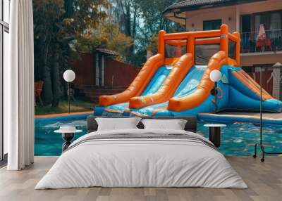 Backyard Bliss with Inflatable Bounce House Water Slide Wall mural