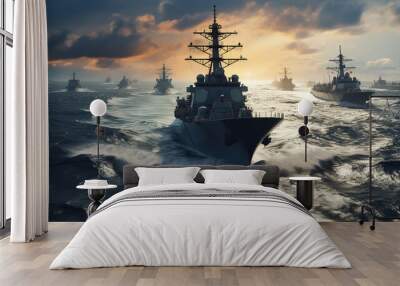 Pacific Sentinel. Navy Vessels Guarding the Vast Open Sea. Generative AI Wall mural