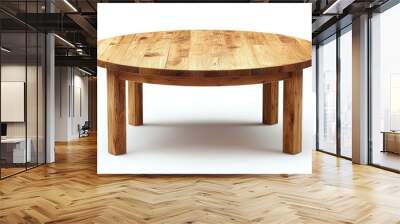 Round wooden table with a natural finish isolated on a white background Wall mural