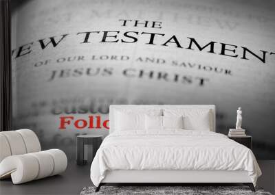 Bible New Testament Christian Gospel with the verse Follow Me in Red Wall mural