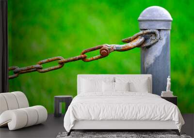 Chain Connected to Pole for Security and Protection Green Background Wall mural