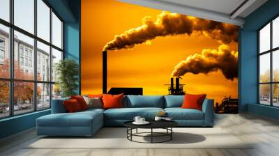 Pollution and Smoke from Chimneys of Factory or Power Plant Wall mural