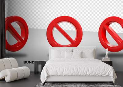 3D render bundle of forbidden icon png red red color Wall mural