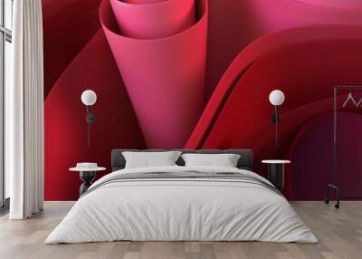 wave wallpaper 3D render Red color for desktop, background Wall mural