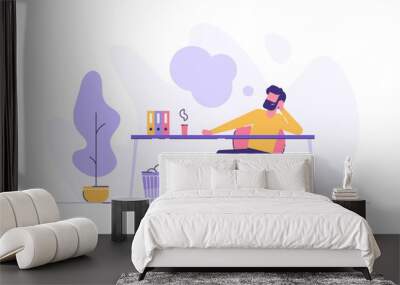 business man is relaxing and dreaming about something at his work place. modern office interior. bus Wall mural