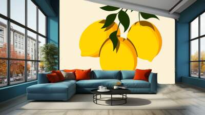 Bright lemons growing on a branch. Fresh citrus fruits in simple flat style. Botanical citrous vector illustration.
 Wall mural