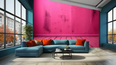 Pink photo wall and wooden floor background. Generative AI Wall mural