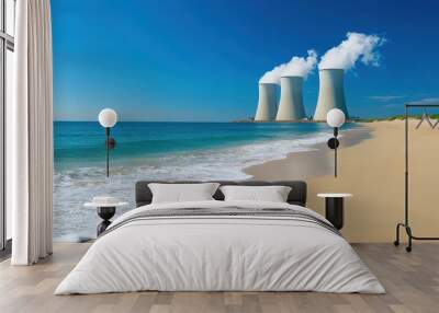 Coastal View of Cooling Towers at Sunny Beach Wall mural