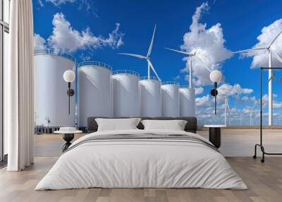 Renewable Wind Power Plant with Turbines in Industrial Landscape Wall mural