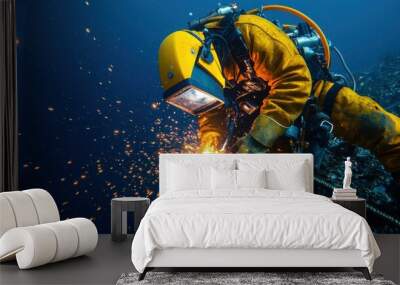 Underwater Welding with Diver in Deep Ocean Wall mural