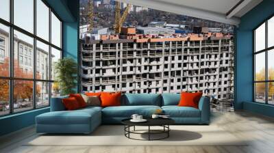  Construction of modern high-rise residential buildings.  Wall mural