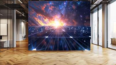  alternative electricity source - concept of sustainable resources ,  sunset and solar panel Wall mural